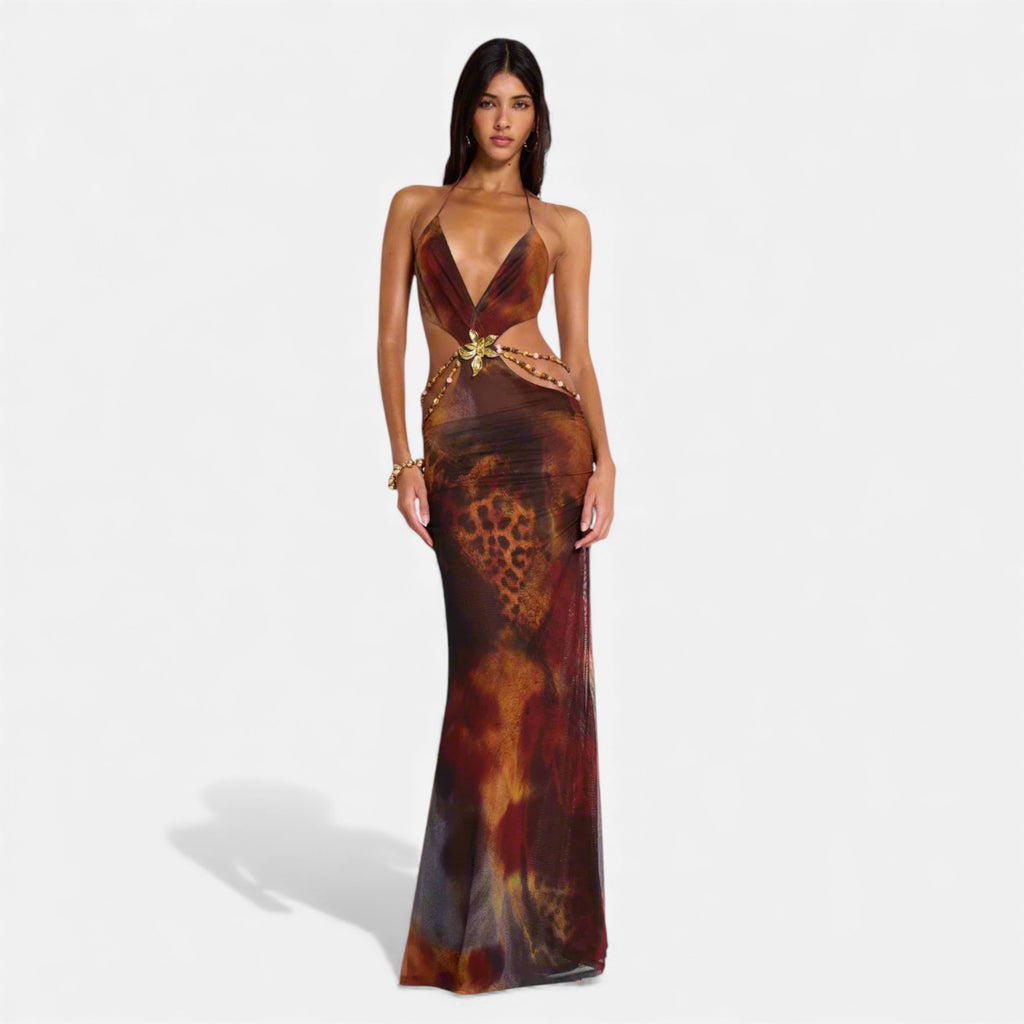 Ruby Lily | Women’s Cut-Out Print Silk-Effect Dress