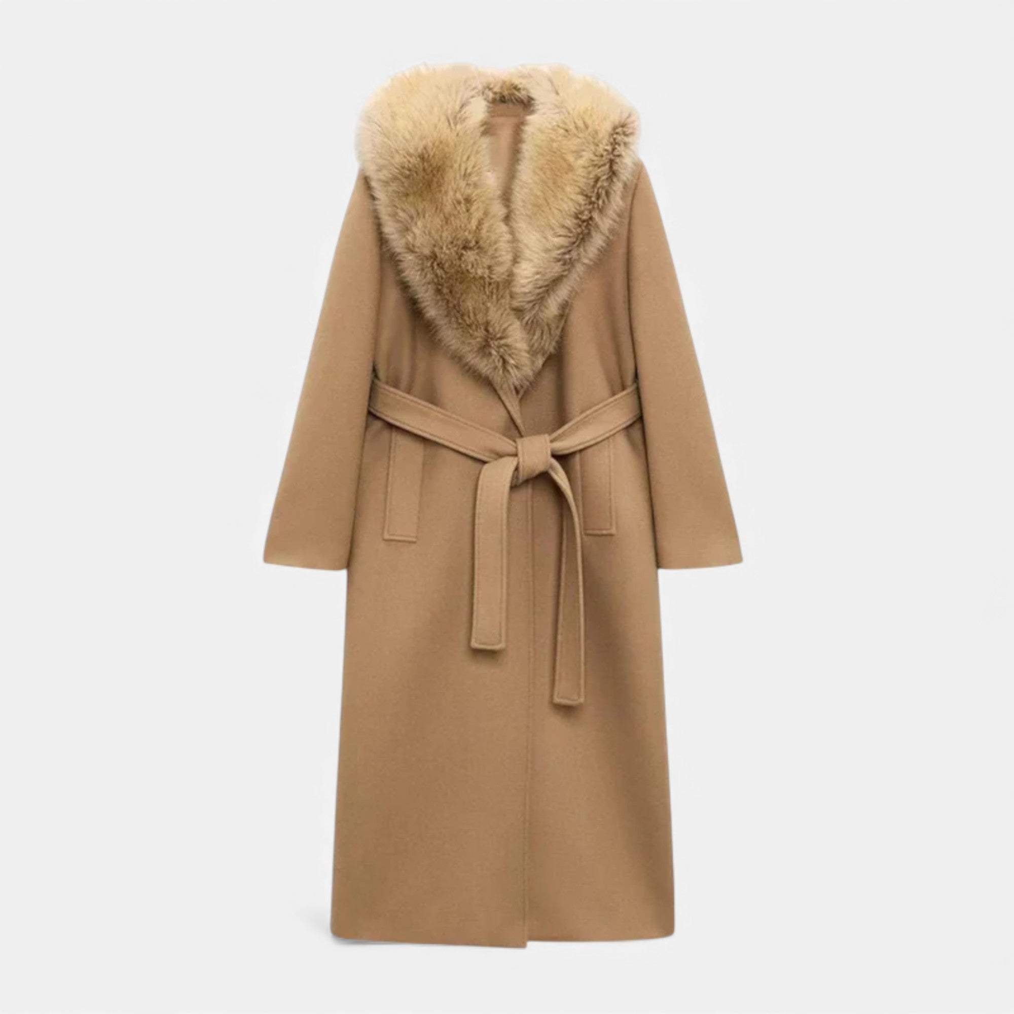 Ruby Lily | Women’s Wool Maxi Coat & Fur-Trim Lapel