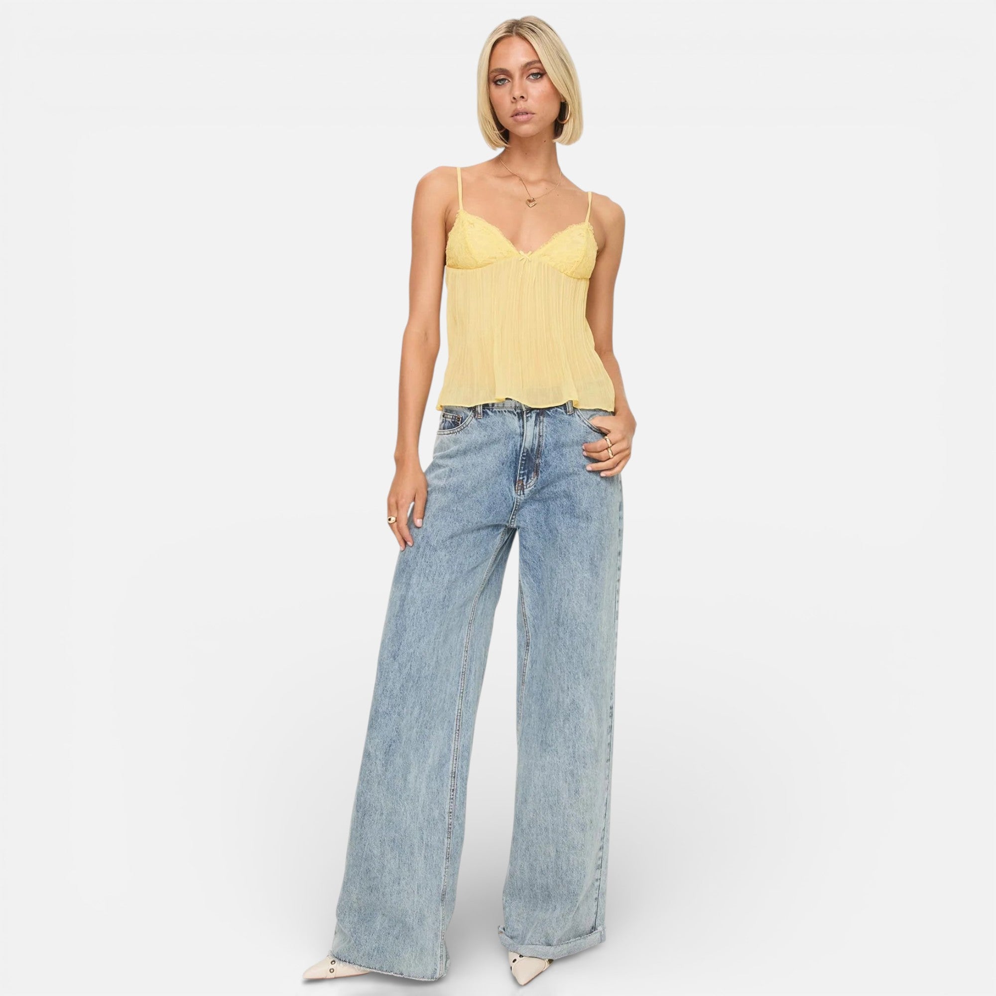 Ruby Lily | Women’s Lace Pleated Silk‑Touch Camisole