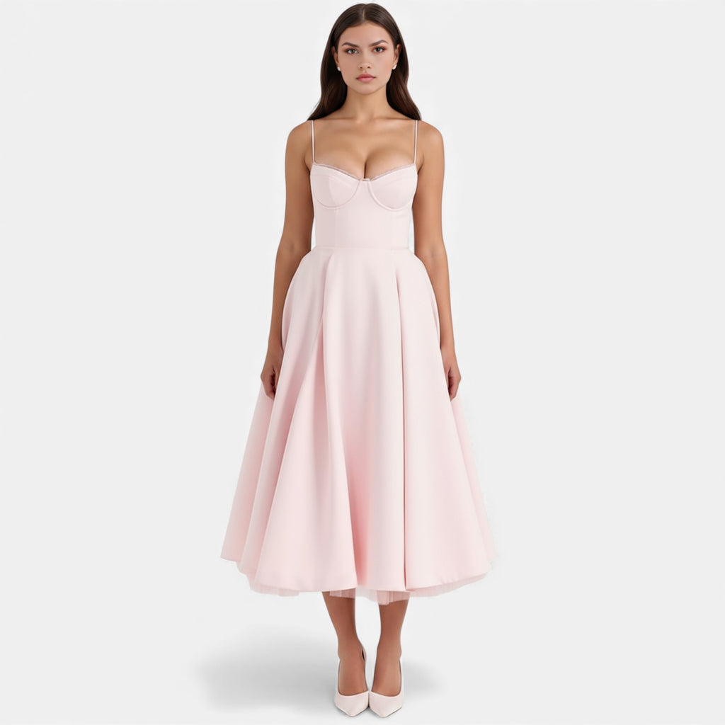 Ruby Lily | Women’s Classic Blush Satin Tulle Midi Dress