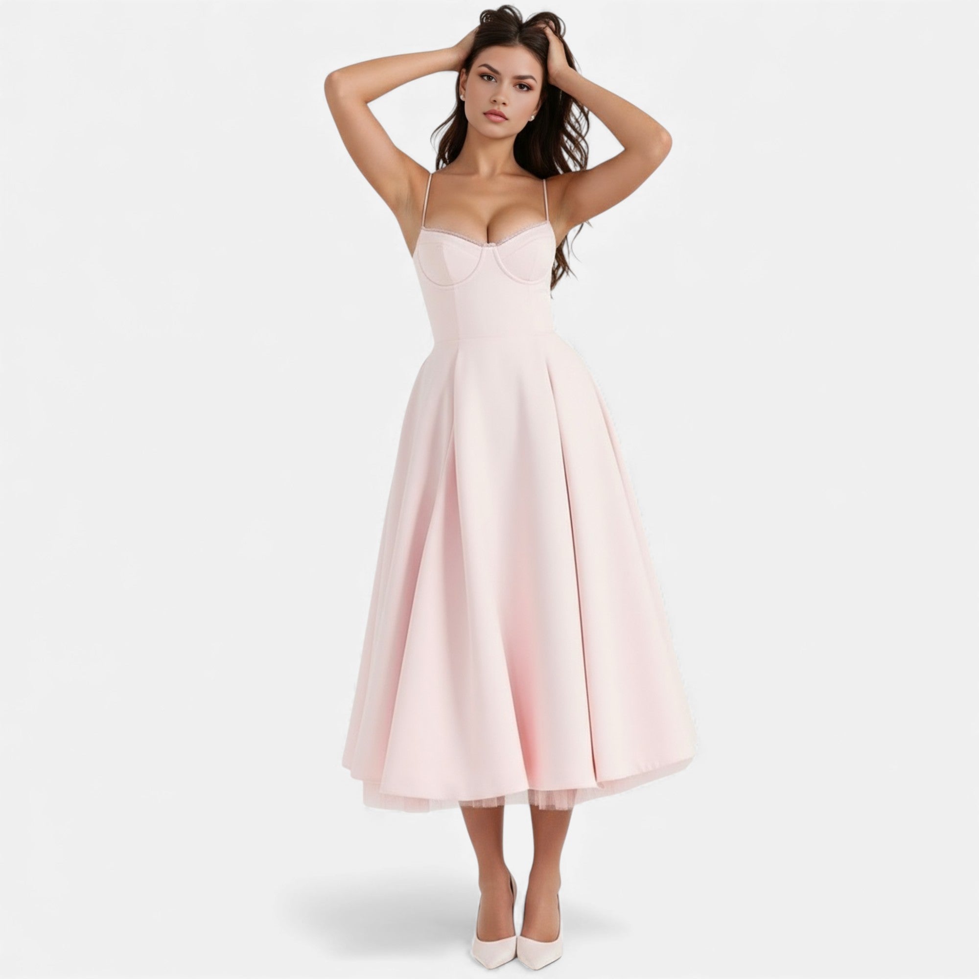 Ruby Lily | Women’s Classic Blush Satin Tulle Midi Dress