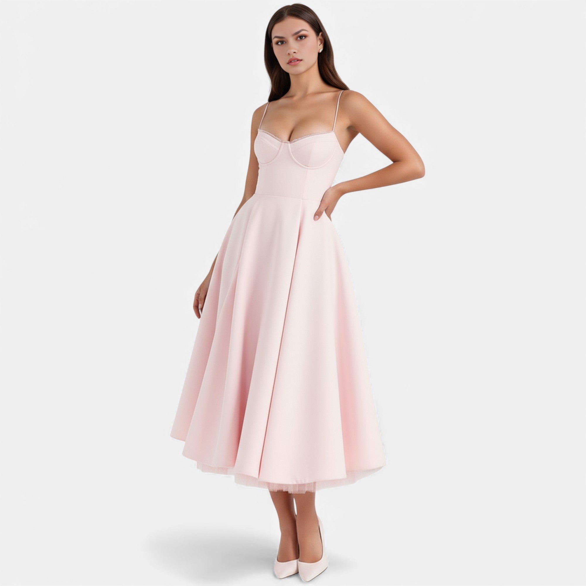 Ruby Lily | Women’s Classic Blush Satin Tulle Midi Dress