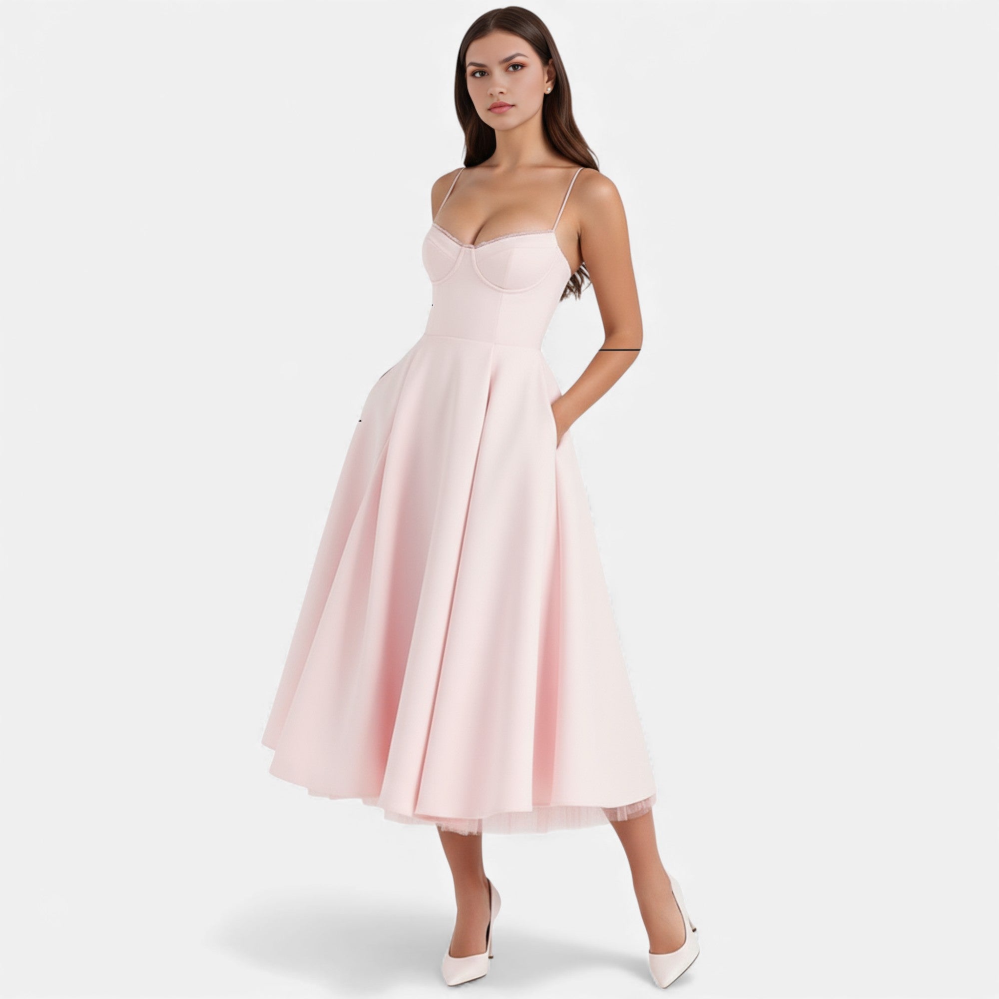 Ruby Lily | Women’s Classic Blush Satin Tulle Midi Dress