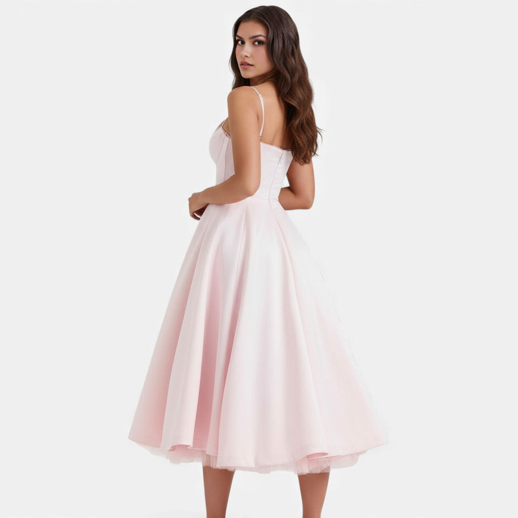 Ruby Lily | Women’s Classic Blush Satin Tulle Midi Dress
