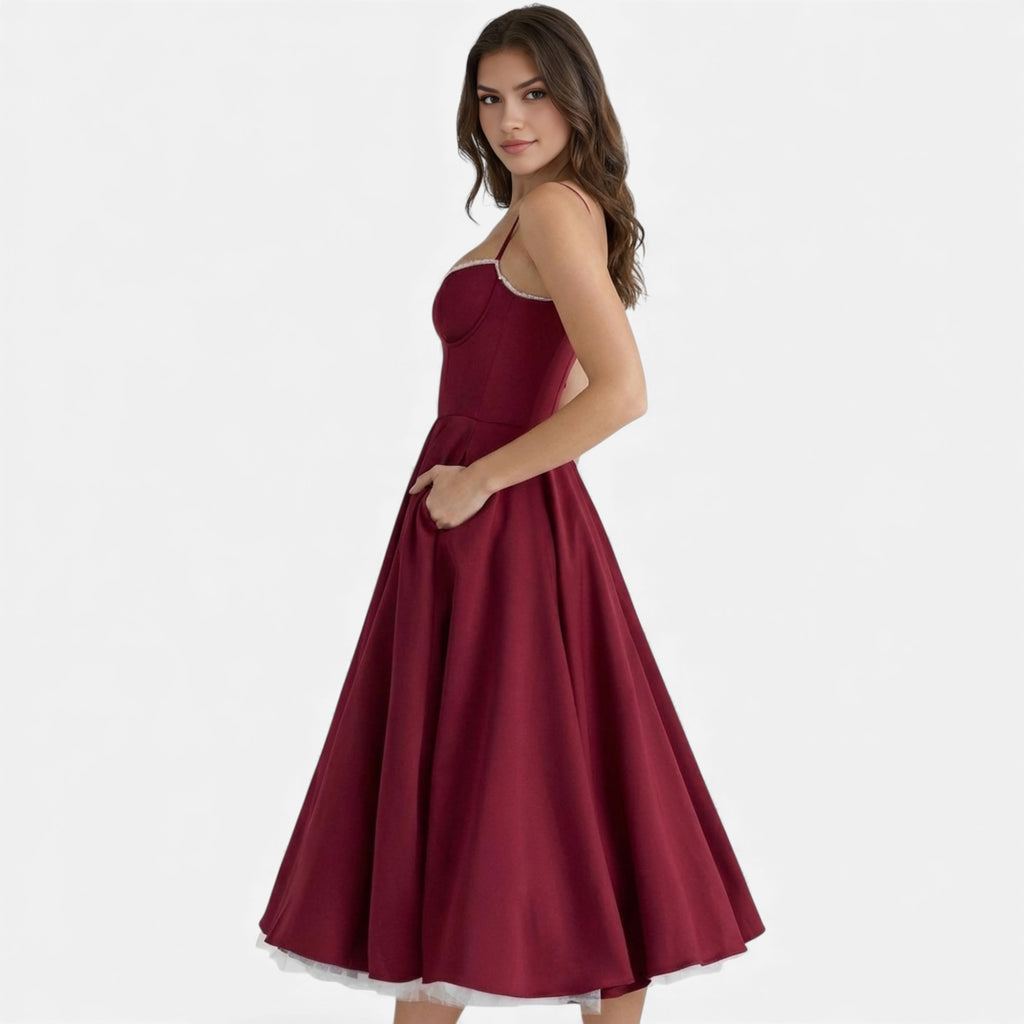 Ruby Lily | Women’s Classic Blush Satin Tulle Midi Dress