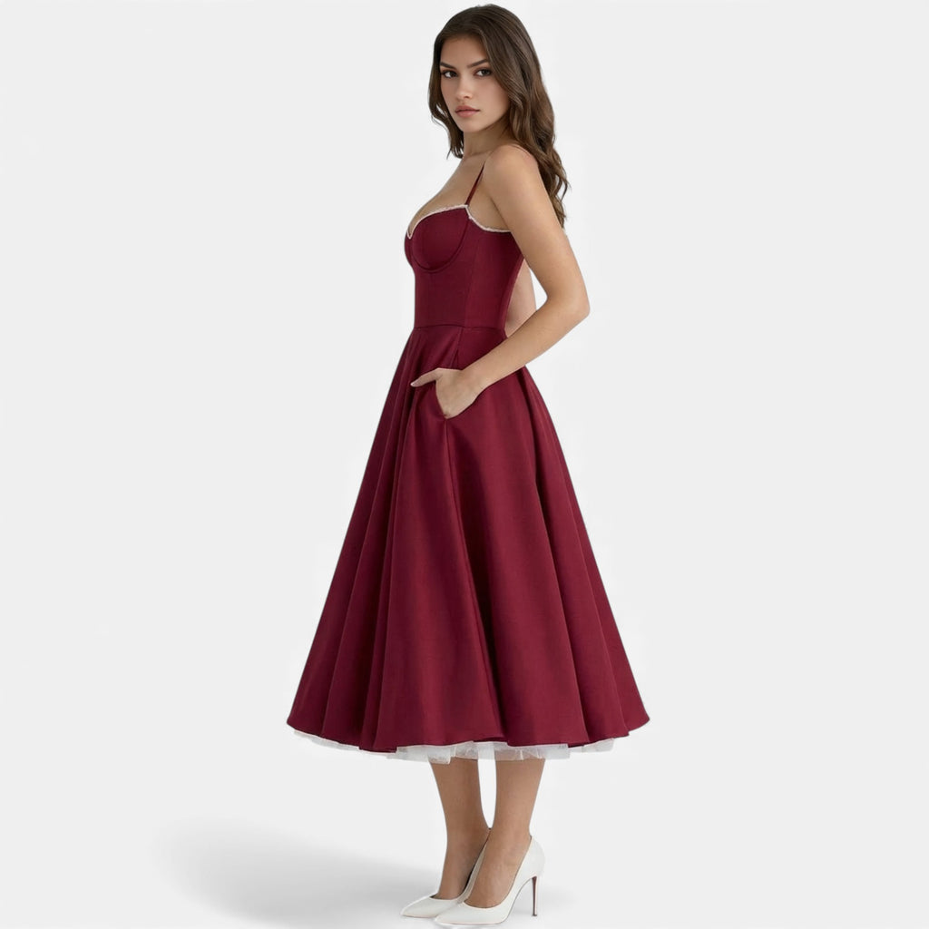 Ruby Lily | Women’s Classic Blush Satin Tulle Midi Dress