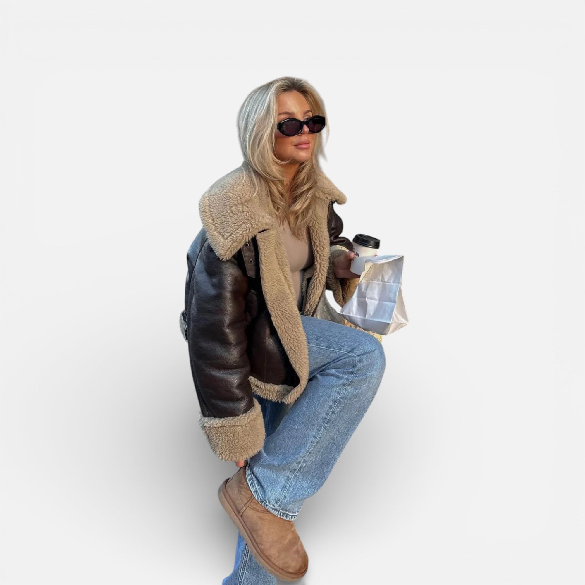 Ruby Lily | Women’s Aviator Jacket in Luxe Eco Leather