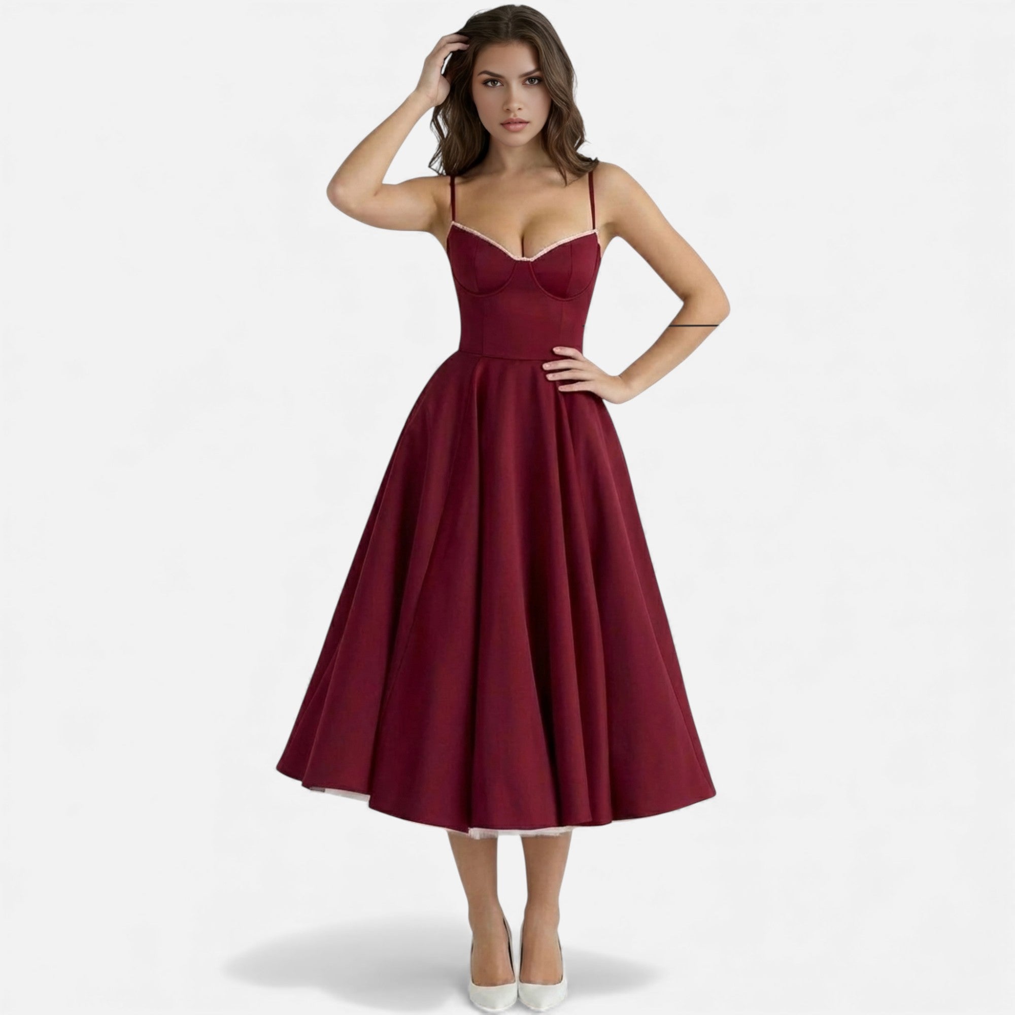 Ruby Lily | Women’s Classic Blush Satin Tulle Midi Dress