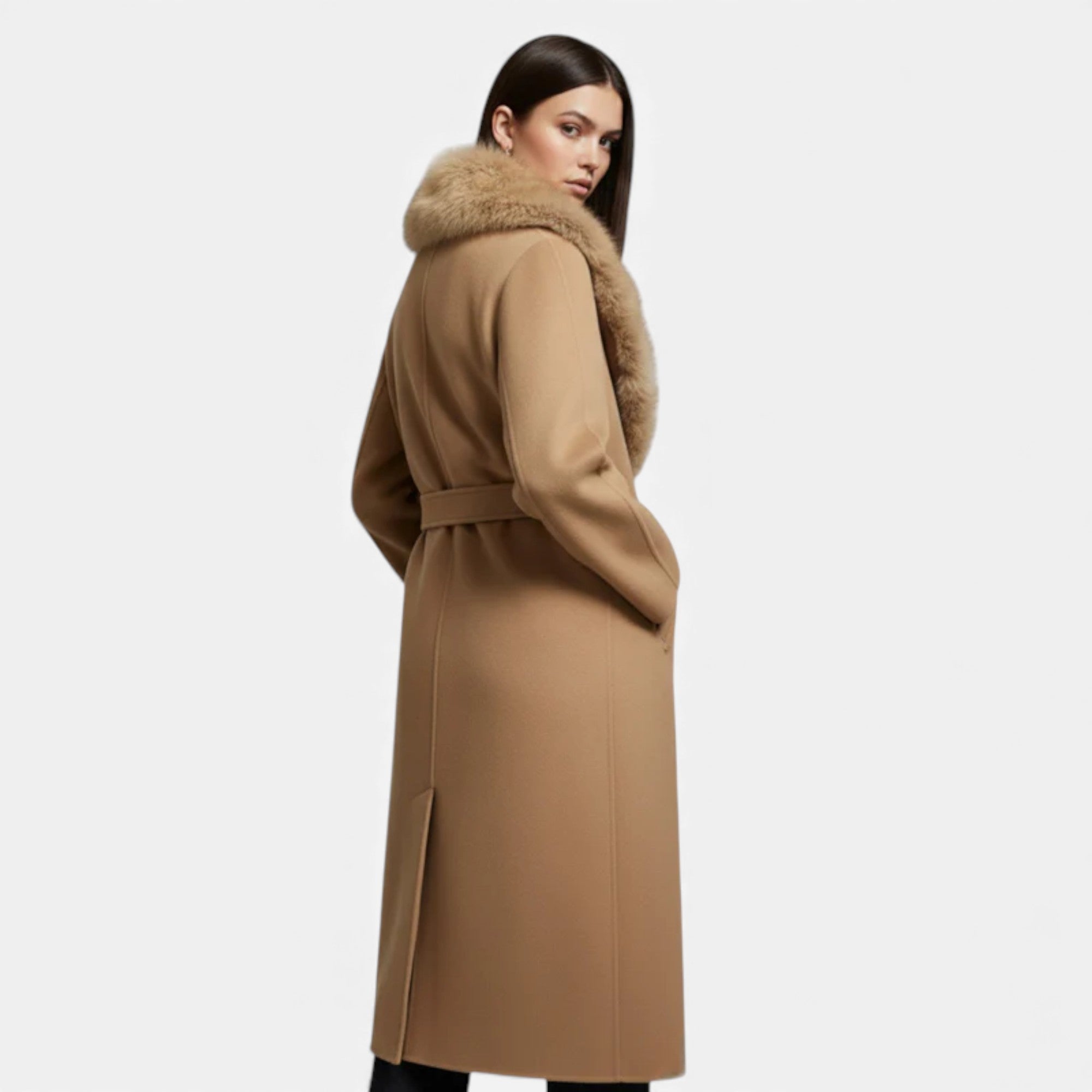 Ruby Lily | Women’s Wool Maxi Coat & Fur-Trim Lapel