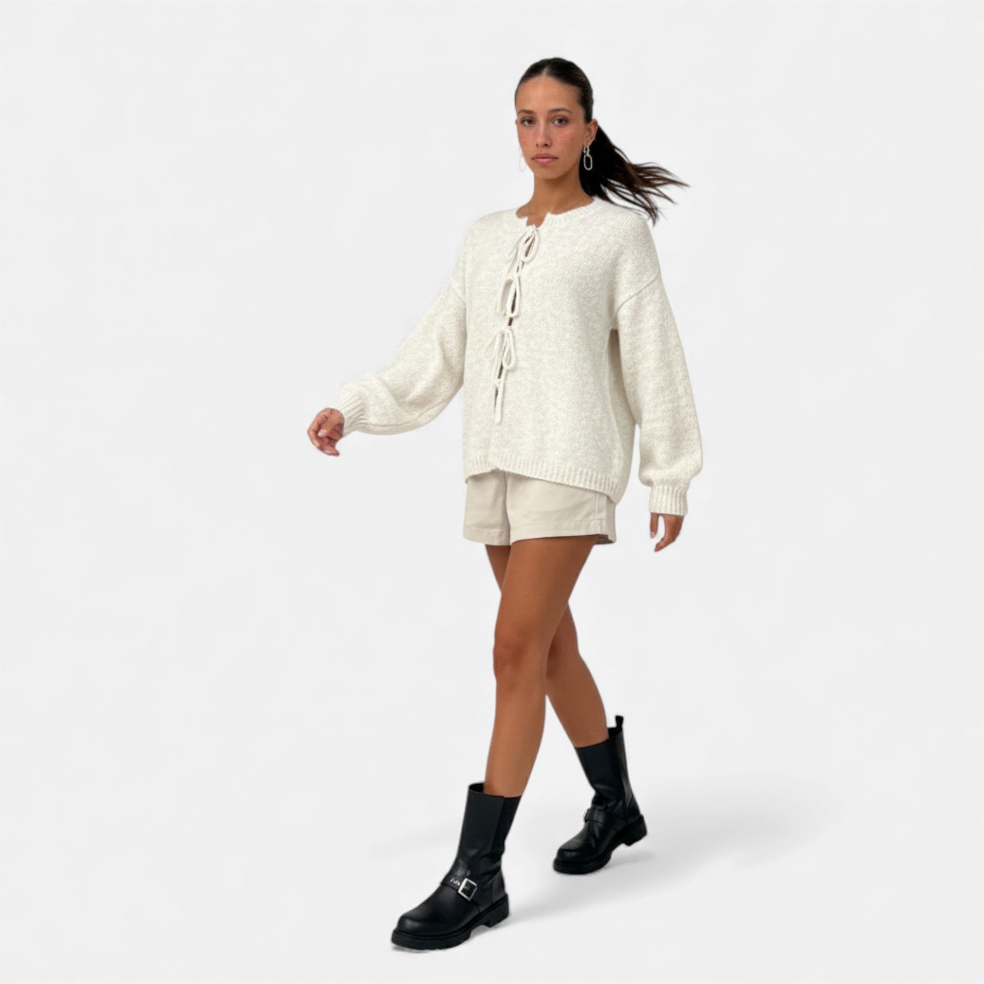 Ruby Lily | Women’s Knitted Cardigan Tie Front Beige