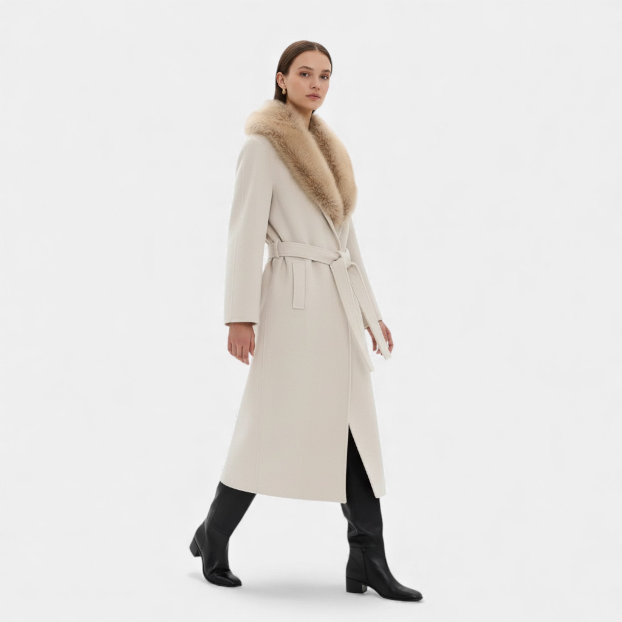 Ruby Lily | Women’s Wool Maxi Coat & Fur-Trim Lapel