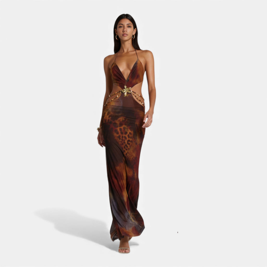 Ruby Lily | Women’s Cut-Out Print Silk-Effect Dress