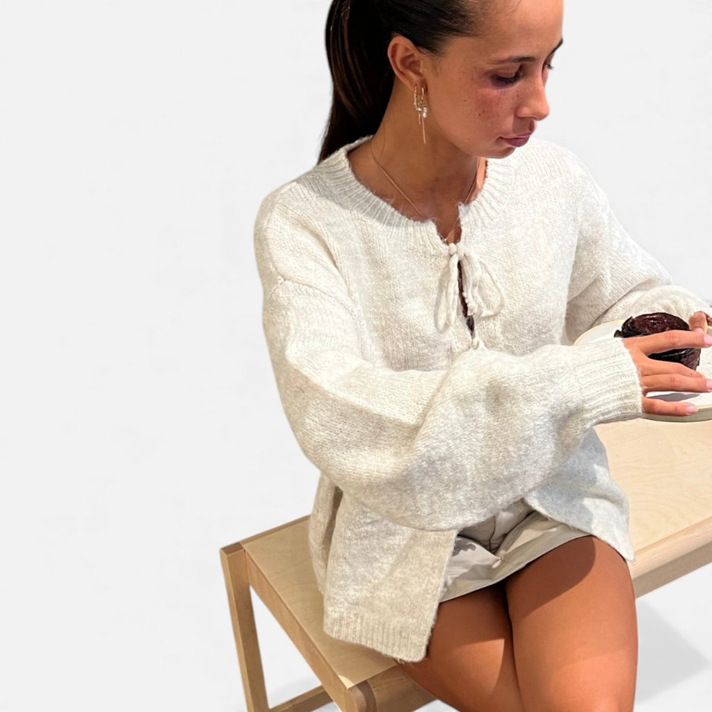 Ruby Lily | Women’s Knitted Cardigan Tie Front Beige