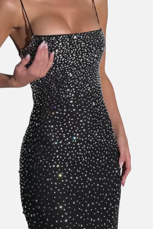 Ruby Lily | Women’s Evening Gown – Noir Crystal Mesh Glamour